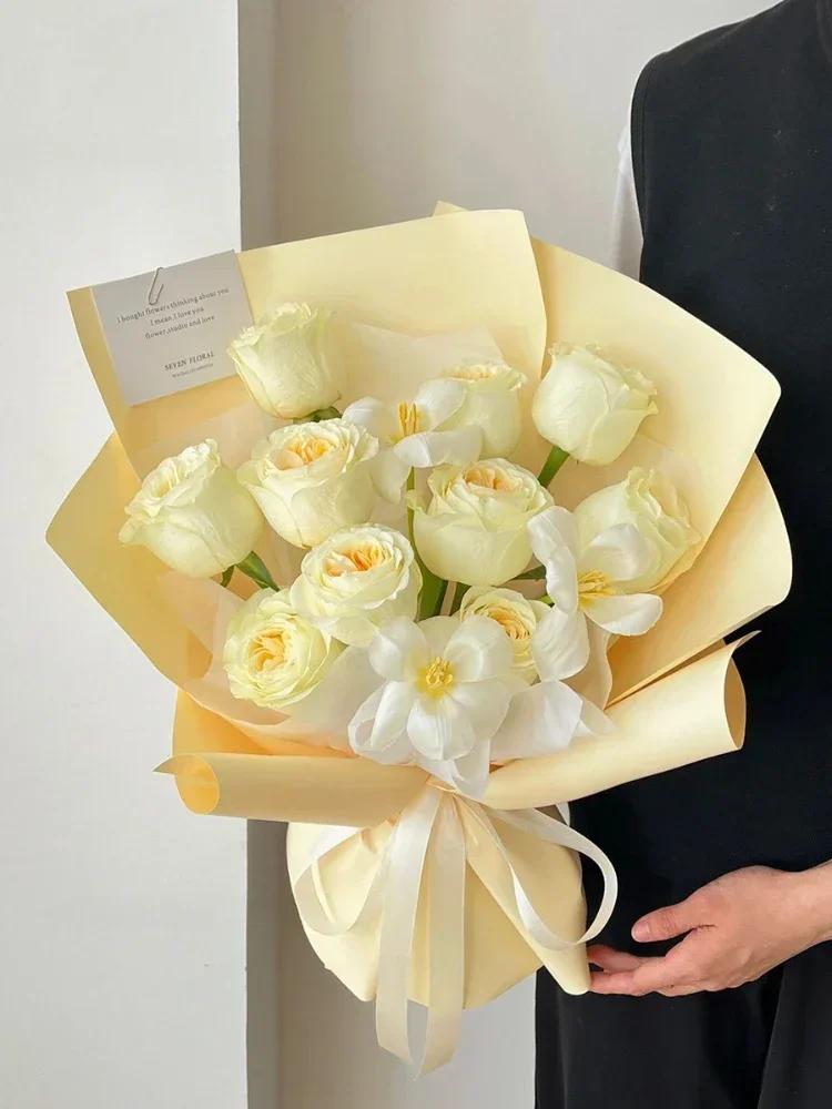 58смX11ярдов Однотонный Фарфоровый Матовый Цветочный Бумага Букет Цветов Однотонный Цветочный Лист Цветочный Материал Водонепроницаемая Упаковочная Пленка