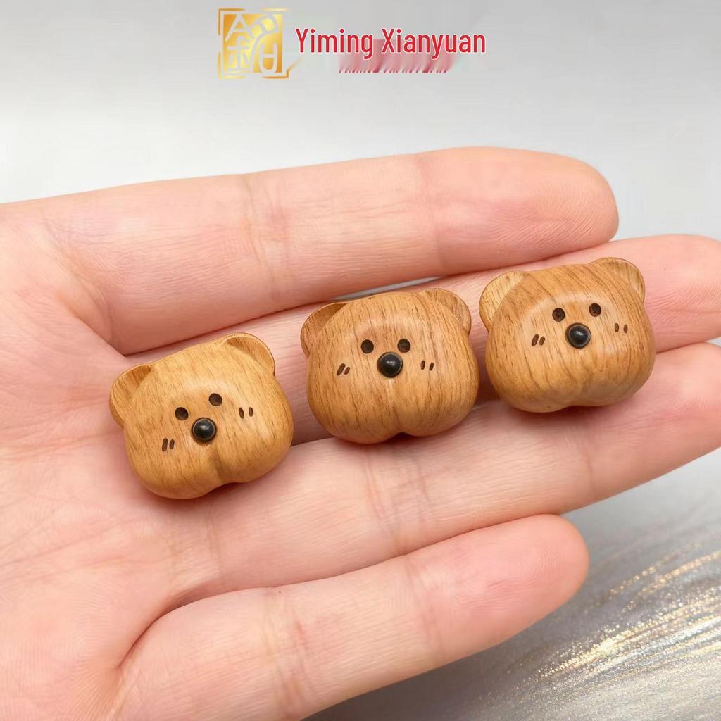 Подвеска-бусина из персикового дерева, резная фигурка медведя, для DIY