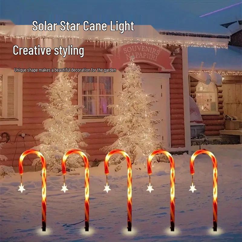 Outdoor Holiday Solar Candy Cane Star Lights for Garden
