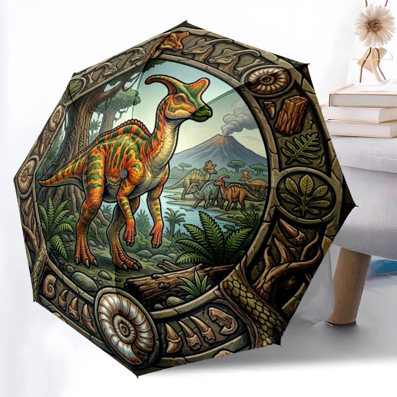 Prehistoric Dinosaur Landscape pattern umbrella, portable and foldable design, 8 ribs, a casual accessory for friend's birthday gifts.