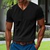 Мужская вельветовая футболка с V-образным вырезом, летняя трикотажная футболка с коротким рукавом, повседневный деловой топ для работы, отдыха, улицы