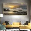 Пейзаж с закатом и пляжем, настенная живопись на холсте, скандинавский постер и принт, морская волна, морской пейзаж, настенная картина, домашний декор, Cuadros
