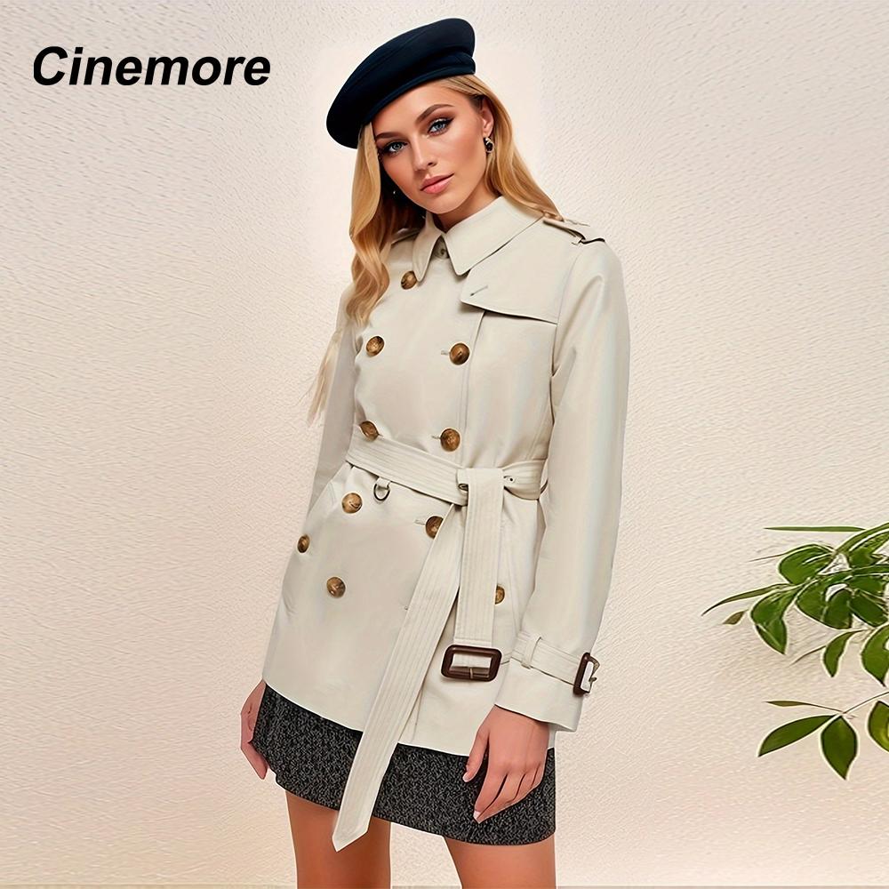 Cinemore Весенний плащ длины миди для женщин, повседневная ветровка, двубортная куртка с лацканами и поясом, ветрозащитное женское пальто для офиса 2F6185
