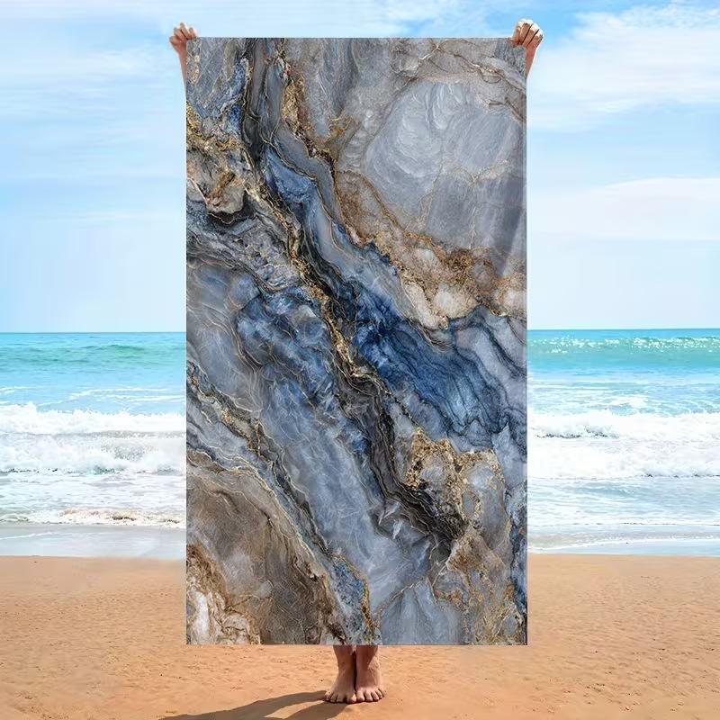 Elegant Ocean Blue Marble Towel, Veined Stone Absorbent Microfiber Towel for Vacation