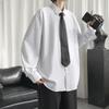 Мужская белая рубашка с длинным рукавом в стиле Харадзюку, свободный крой, однотонная, весенний корейский тренд.