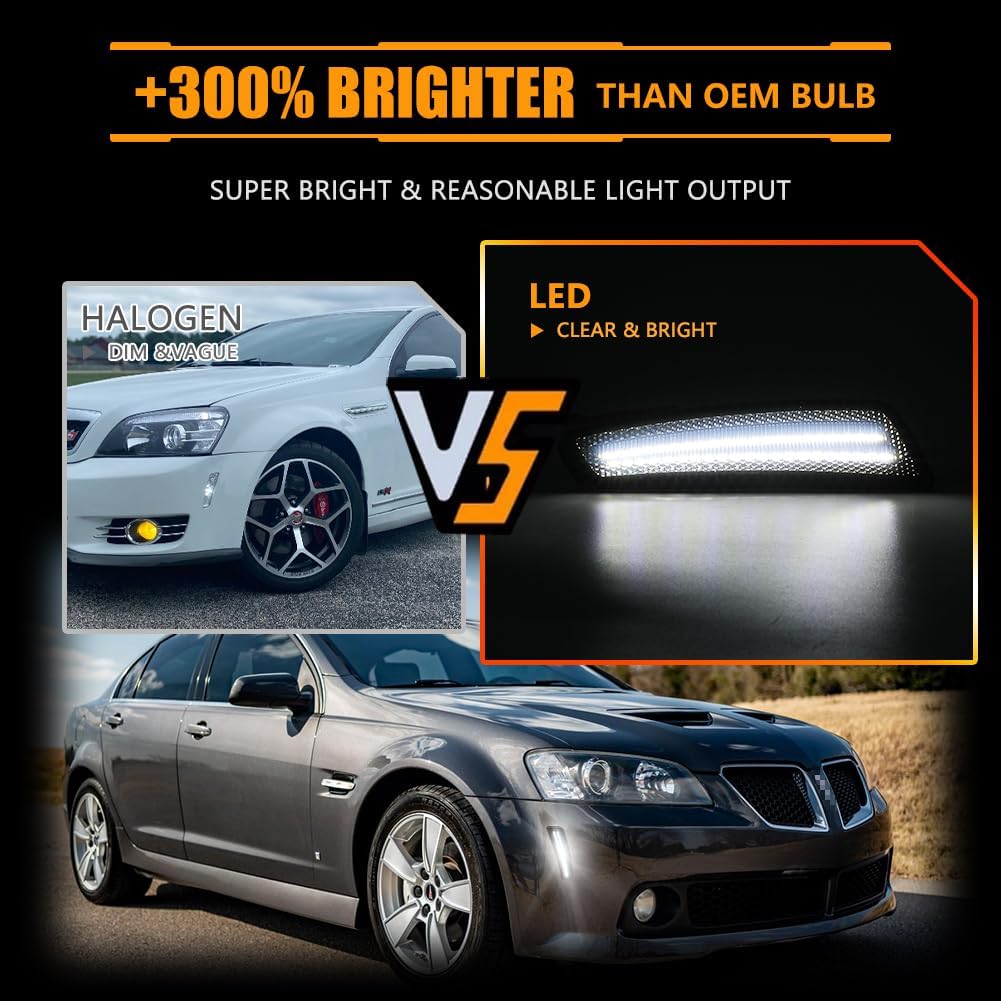 Full LED Side Marker Lights for 2008 2009 Pontiac G8 GT GXP, Smoked Lens White LED Side Markers, Front Turn Signal Marker Lights, 2PCS