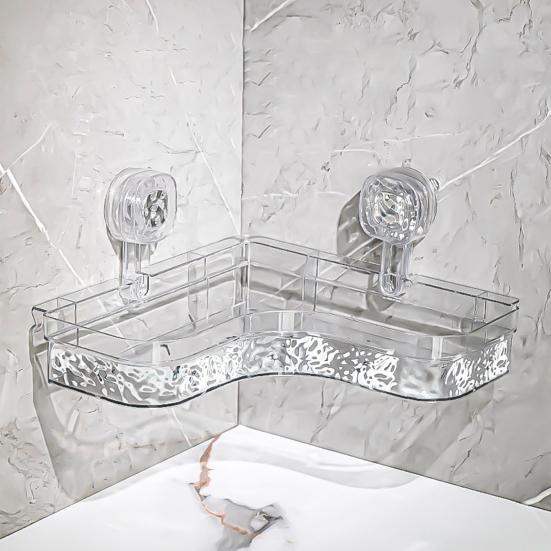 Полка для хранения Caddy с прозрачной стеной без сверления и присоской. Треугольные отсеки. Прочная несущая способность. Простая установка. Угловая полка для хранения в ванной комнате.