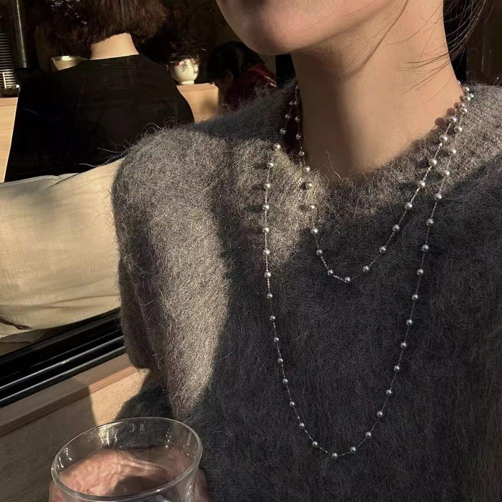 Fashion Long Pearl Necklace Simulated Pearl Collarbone Chain Elegant Sweater Chain Dress