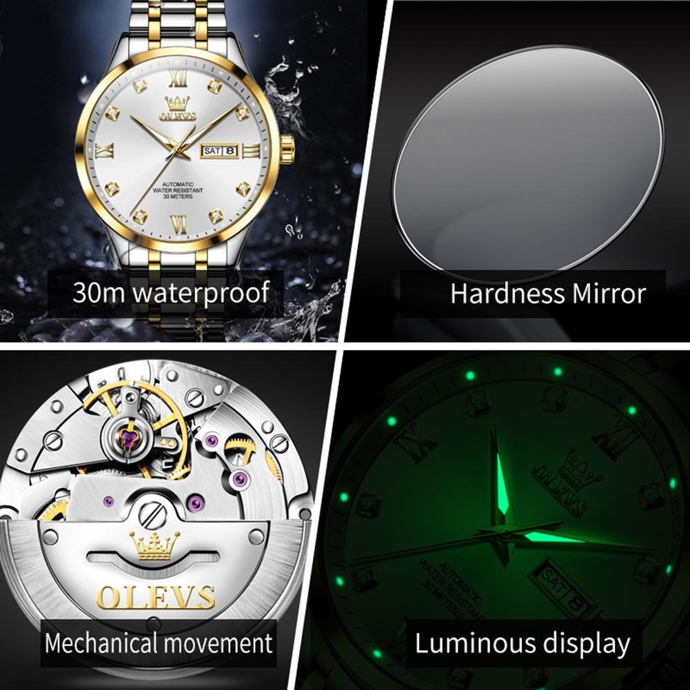 OLEVS Новые брендовые часы с двойным календарем, полностью автоматические механические деловые тенденции, мужские часы, мужские часы