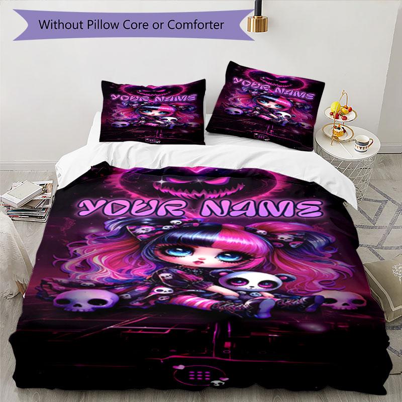 3pcs Custom Name Gothic Doll Fantasy Art Bedding Set Printed Bedding Set Duvet Cover Closure Includes 1 Duvet Cover & 2 Pillowcases Bedroom Decor