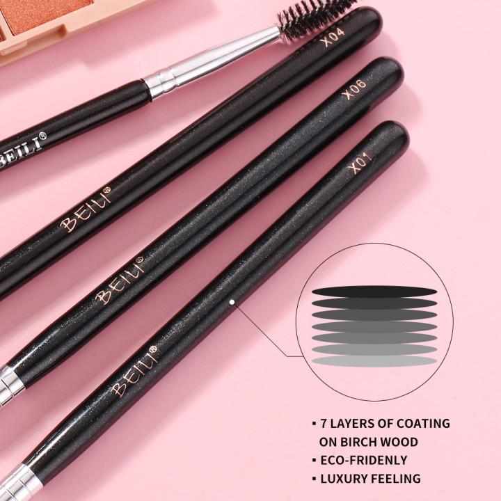 BEILI Профессиональные 6 шт. классические натуральные кисти для макияжа глаз, набор теней для век, растушевки бровей, дымчато-черные, красивые кисти для макияжа