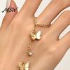 Hand Chain with Ring Golden Bracelet for Women, Metal Butterfly Tassel Sparkling Decoration Finger Ring, Harness Jewelry Rhinestone Accessory