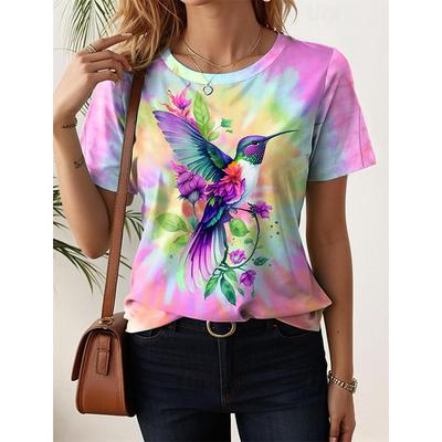Футболки с 3D-принтом и рисунком колибри, женская повседневная футболка с коротким рукавом и круглым вырезом, уличная одежда Y2k Harajuku, футболки, топы, женская одежда