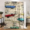 Route 66 Vintage Car Map Blanket bedroom Blanket for Livingroom Couch lunch break Soft throw for Friend's festival Gift