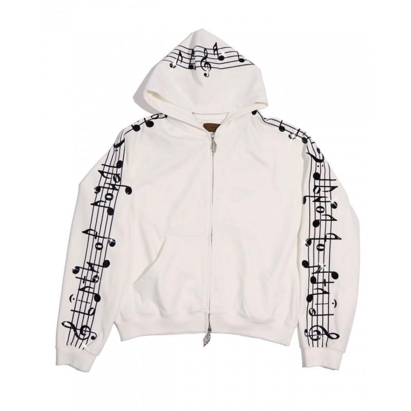 American Y2K Rhinestone Note Zip Up Hoodie Streetwear Loose Fit Unisex Top