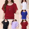 Women Summer Tops O-Neck Short Sleeve Chiffon Tops Loose Fit Solid Color Thin Pullover Tops Casual Office Work Tops