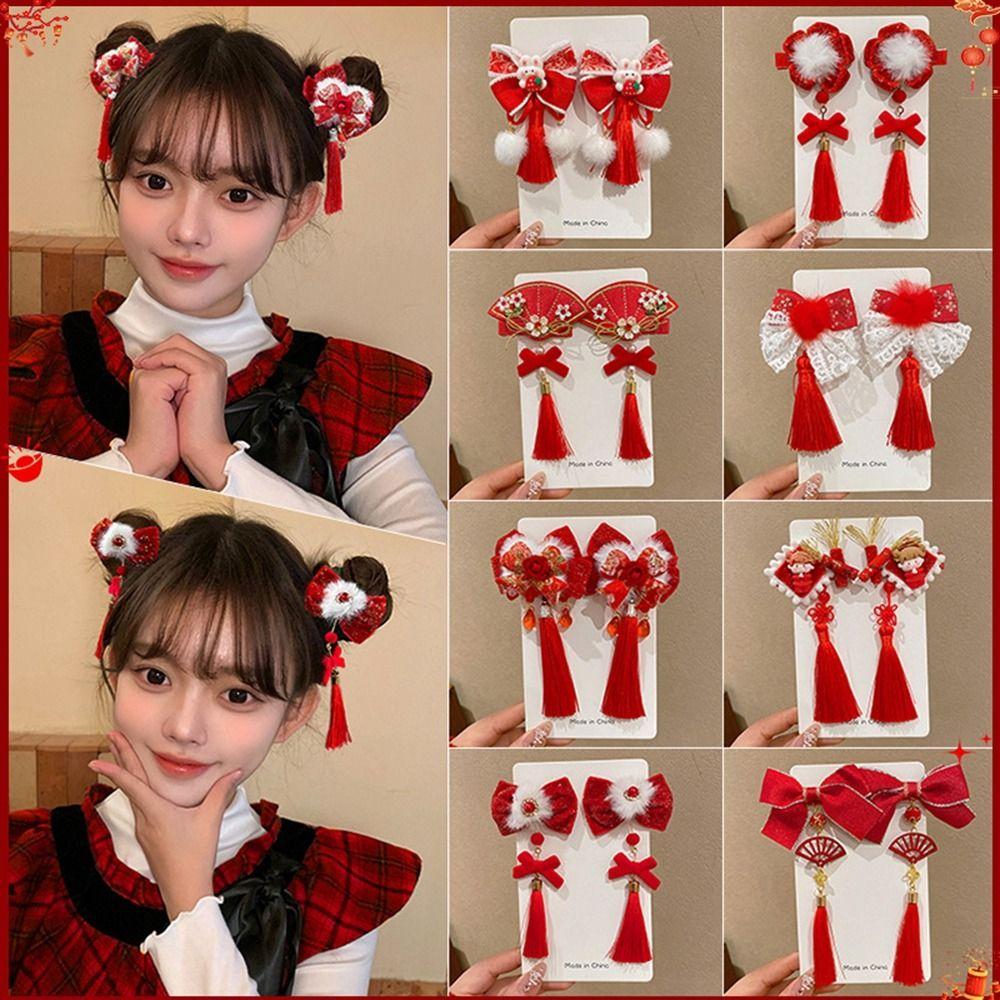 Plush Children Red Bow Hairpin Cat Ears Hanfu Hair Sticks All-match Ancient Style Hairpin Girls