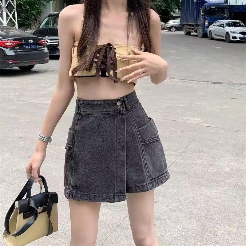 Women's Summer 2024 High Waist Irregular Denim A-Line Skirt - Slim and Anti-Exposure