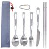 Boundless Voyage Titanium Cutlery Set (5-Piece Set) - Includes Fork, Spoon, Knife, Spork, and Round Chopsticks - Camping Cutlery Set for Outdoor