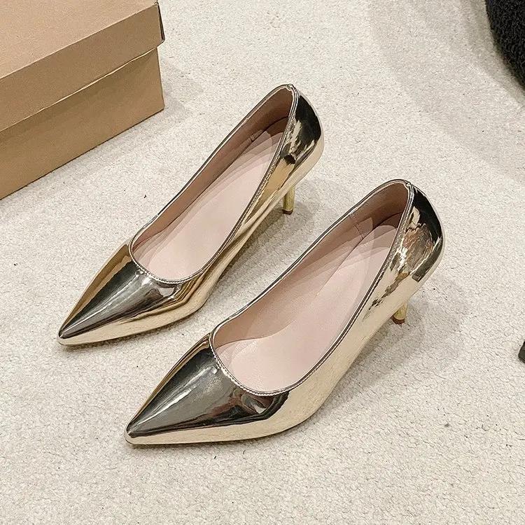 Модная женская обувь больших размеров 2024 года, новые туфли-лодочки с острым носком, глянцевые лакированные туфли на высоком каблуке, свадебные туфли Zapatos De Mujer