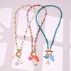 Bohemian Sea-Inspired Ceramic Fish & Starfish Pendant Necklace with 4mm Synthetic Turquoise Beads,  Lightweight Beach Jewelry