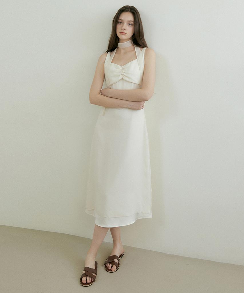 Riorg Petal Layered Tie Sleeveless Ops Cream