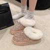 Round Head Sequined Velvet Cotton Shoes Autumn and Winter New One-pedal Lazy Drag Women's Bag Head Fluffy Slippers