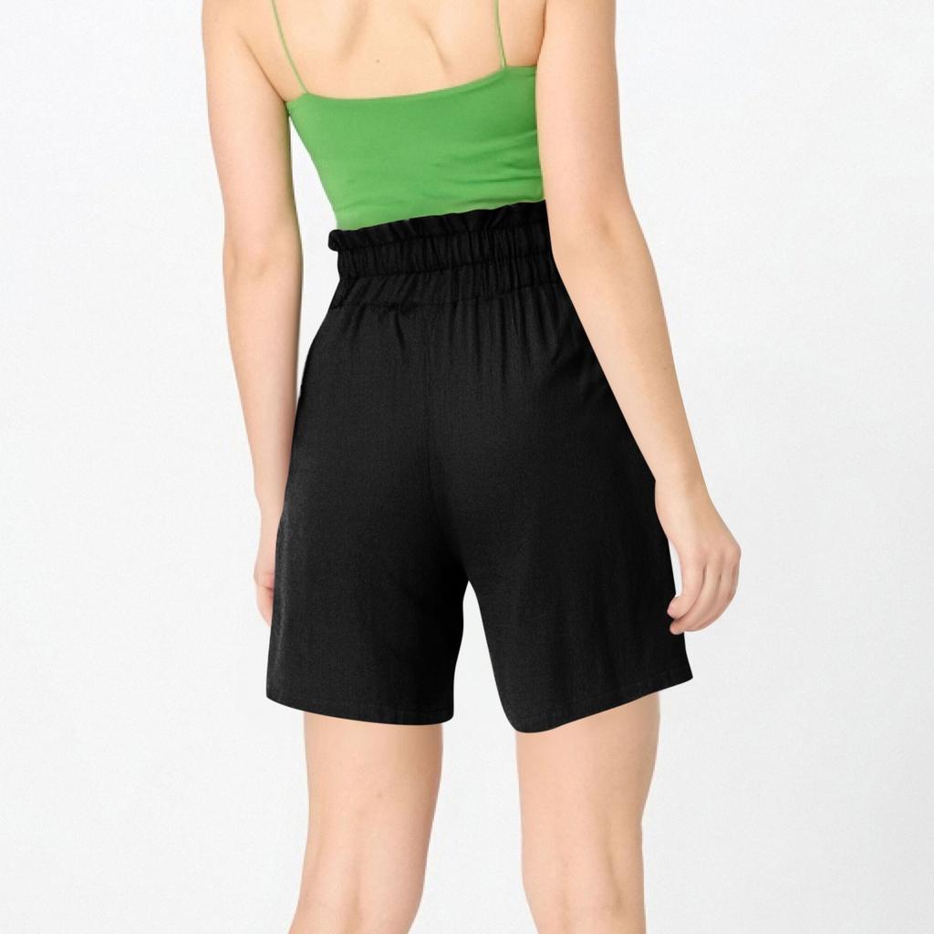 Женские модные свободные повседневные шорты с высокой талией и завязками на шнурке, однотонные, с маленьким карманом