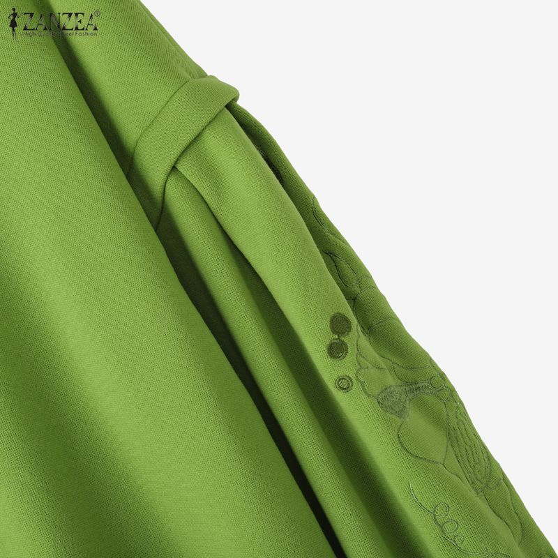 ZANZEA Женские повседневные вышитые лоскутные топы с длинным рукавом и свободным пуловером