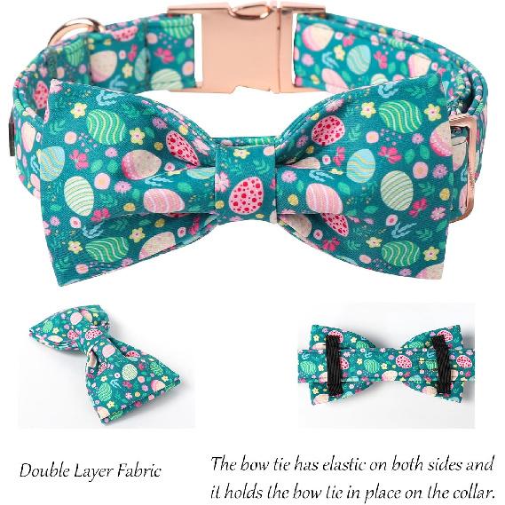 Lionet Paws Easter Dog Collar Bowtie, Adjustable Cotton Collar, Cute Dog Collar for Small Medium Large Dogs
