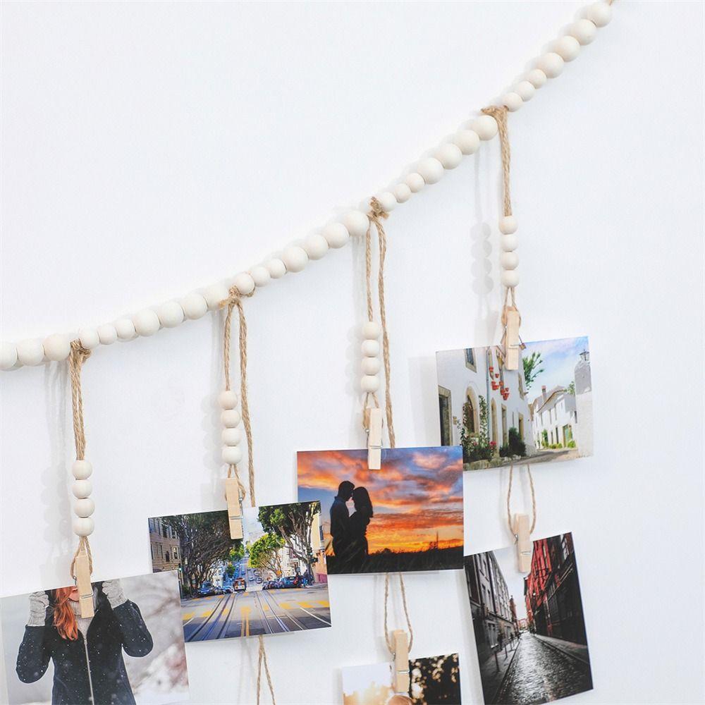 Настенная гирлянда для фотографий String с деревянными зажимами-кисточками, дисплей для фото, деревянные бусины, фоторамки, настенное украшение для дома, спальни, общежития
