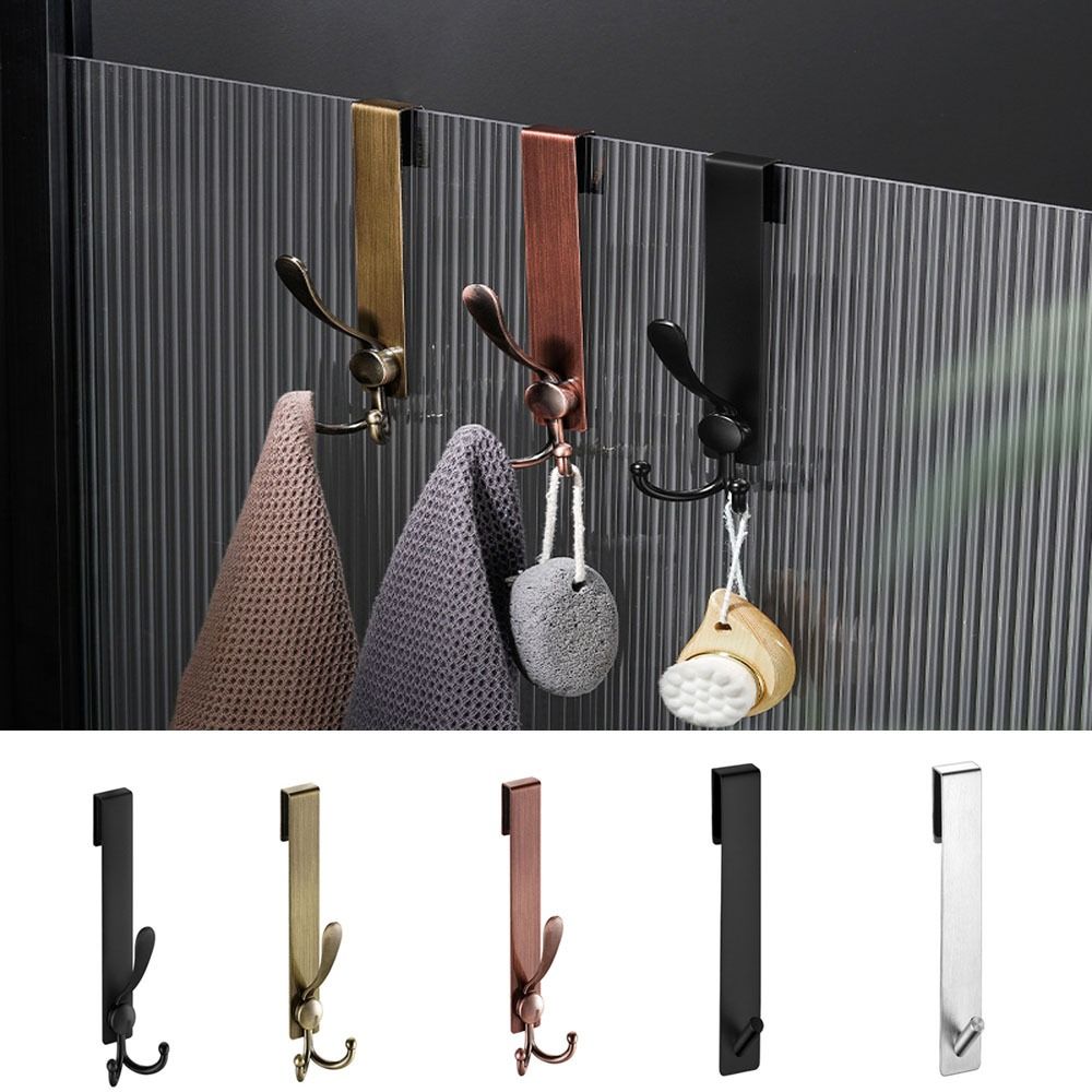 Anti-Slip Shower Door Back Hook Hole Free Bathrobe Hanger Over Glass Door Towel Rack  Kitchen