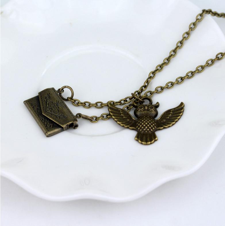 Harry Potter Vintage Copper Owl With Acceptance Letter Pendant Locket Necklace For Gothic Fashion Fans