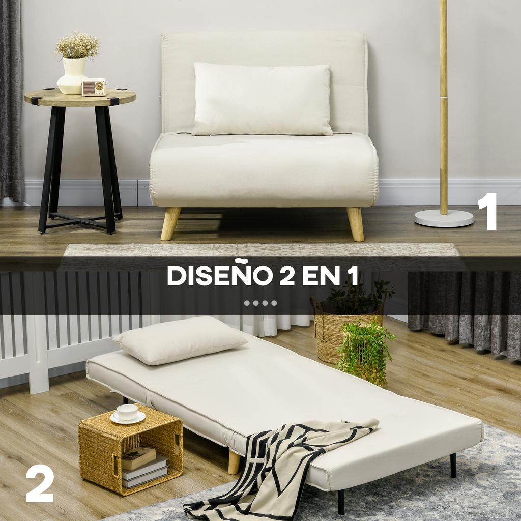 Single Sofa Bed 3 in 1 Folding Sofa Bed with Adjustable Backrest and Cushion for Living Room Bedroom 90x78x79 cm Cream
