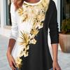 Spring and Autumn Round Neck 3D Color Block Floral Printed Top Fashionable Casual Long Sleeved Women's T-shirts