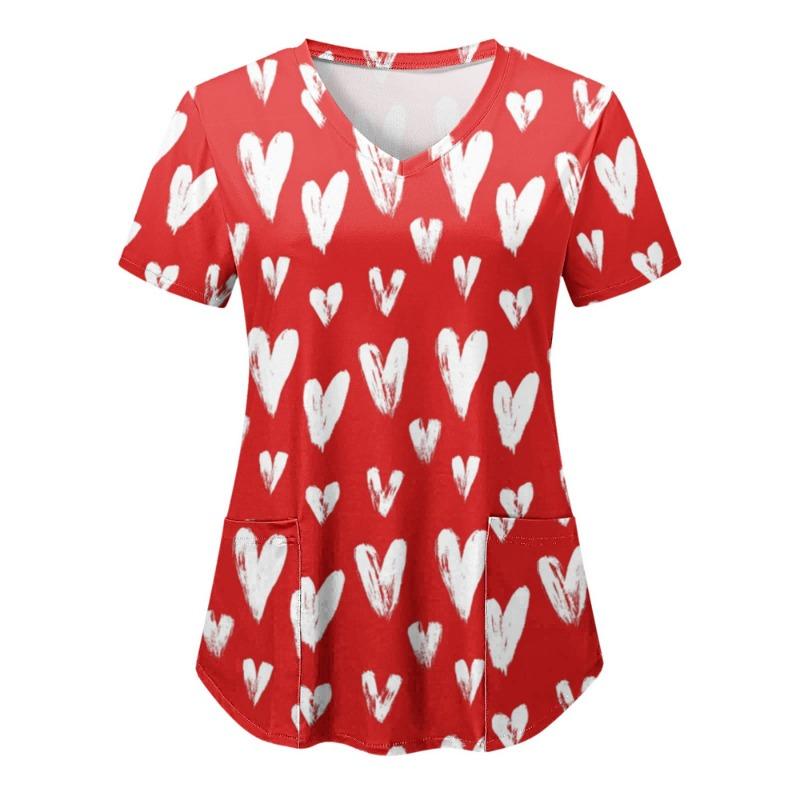 Топы женские хирургические с принтом медсестры с коротким рукавом и V-образным вырезом с рисунком Рабочие футболки с принтом сердца Медицинская туника для сиделок Рабочая одежда Топы