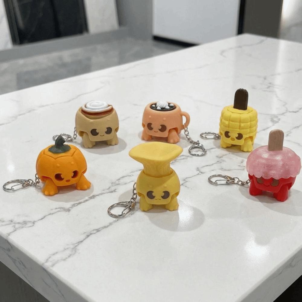 Simulation Cartoon Fidget Keychain 3D Printed Button Press Click Keyring Backpack Pendant