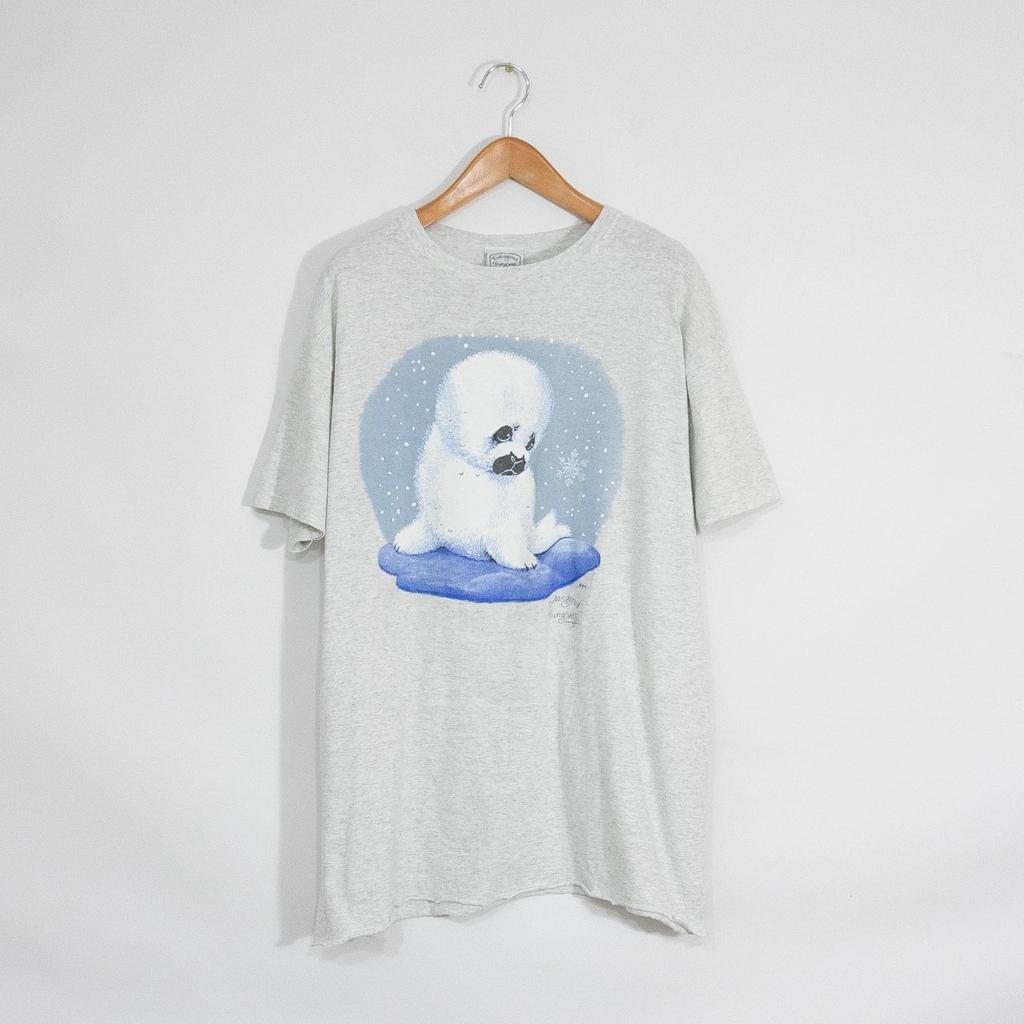 Vintage 90s Harp Seal Art Drawing T Shirt XL - Single Stitch Endangered Animals