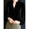 French Retro Gold Velvet Spliced Top Autumn Winter New Long-sleeved Celebrity Shirt
