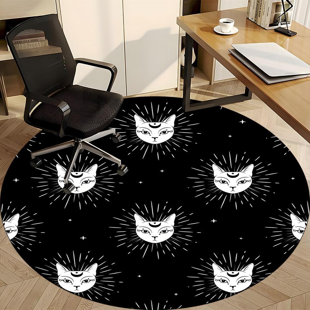 1PC Cat Moon Office Round Area Rug, Indoor Mat Suitable For Office, Under Office Chairs Bedroom Living Room Home Decor, Room Deco 194