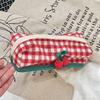Cute Plaid Pencil Case Sweet Cosmetics Zipper Bag Kawaii Travel Toiletry Pockets  Travel