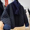 Женский осенний повседневный теплый топ с круглым вырезом, куртка в темную клетку, женская верхняя одежда с длинными рукавами, свободное пальто