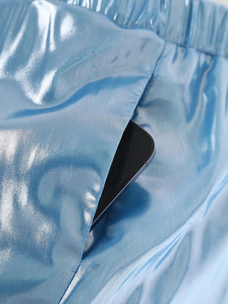 Mens Shiny Boxer Shorts Elastic Waistband Side Pocket Design Loose Fit Glossy Beach Shorts Loungewear