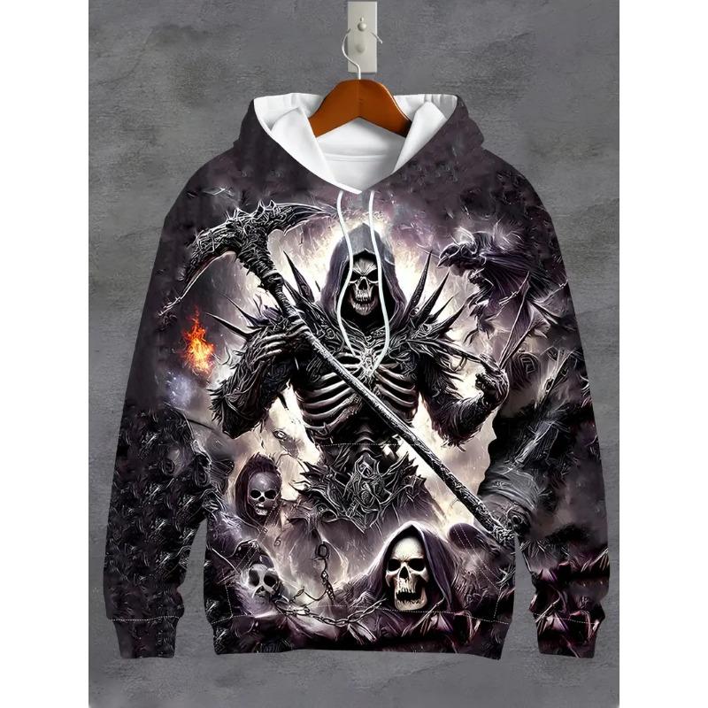 Мужская толстовка с капюшоном с принтом ретро-череп 3D, весенняя толстовка с длинным рукавом, свободная одежда, модная уличная спортивная одежда