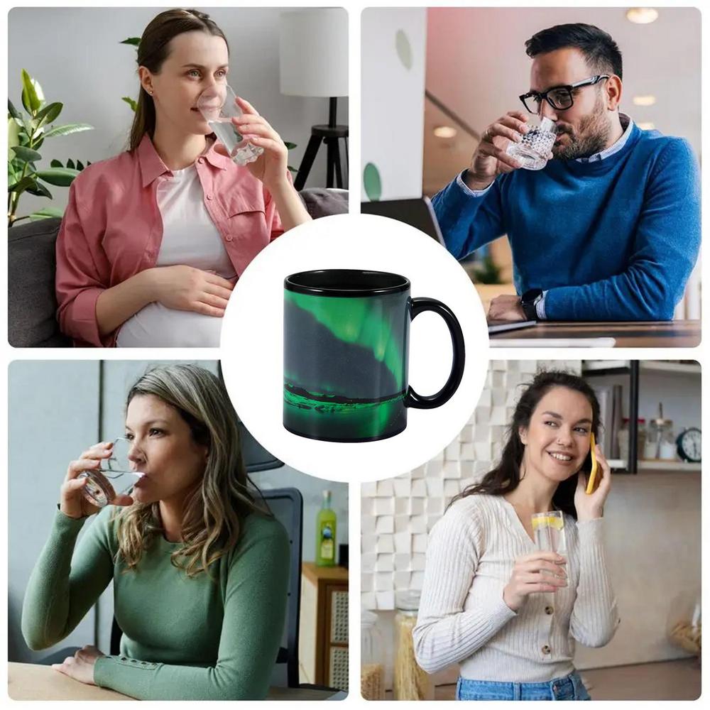 Теплоизменяющаяся кружка Reveal, меняющая цвет, керамическая кофейная чашка с дизайном «Северное сияние», холодный кофе, чай, магия, меняющая цвет, керамическая чашка