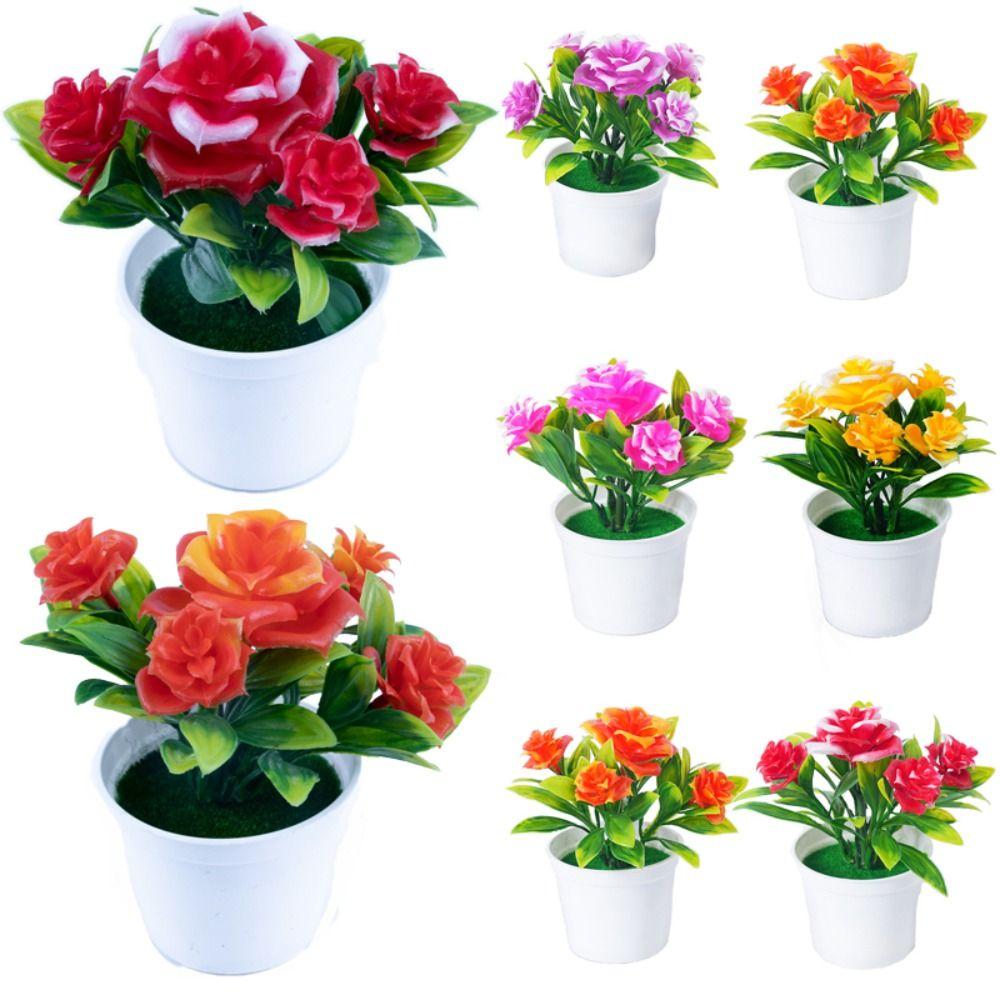 Искусственный бонсай из роз, многоцветный, реалистичный, горшечные растения, креативные имитационные цветы в горшках