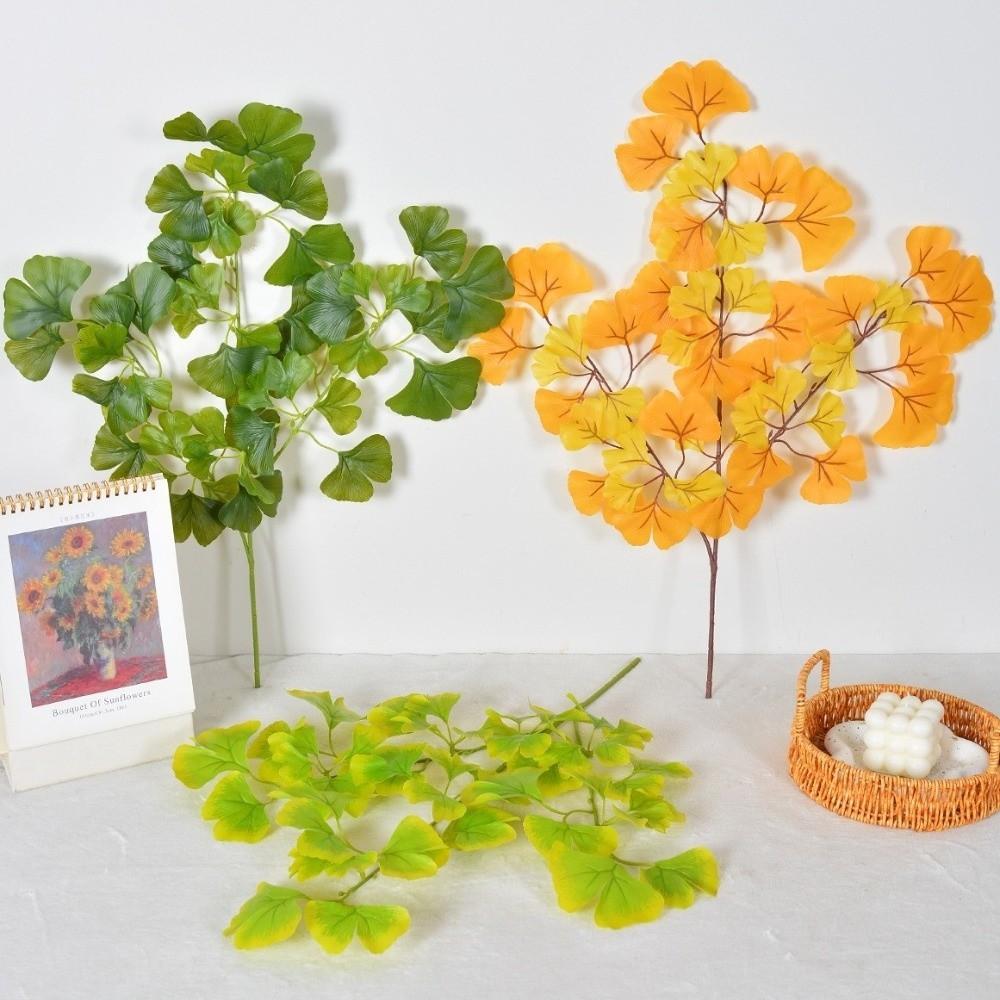 Elegant Artificial Ginkgo Leaves Branches 3 Forks Fake Ginkgo Stems Ginkgo Leaf Plant Coffee Shop