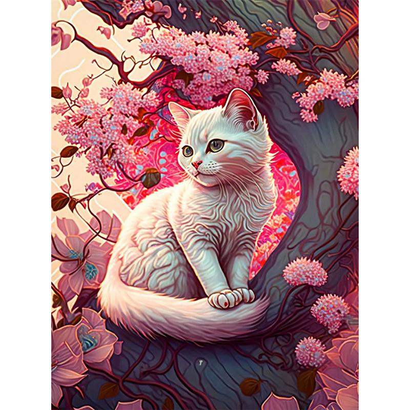 DIY Diamond Painting Pink Cat Stitch Kit Mosaic Art Diamond Painting Full Circle/Square Diamond Home Decoration