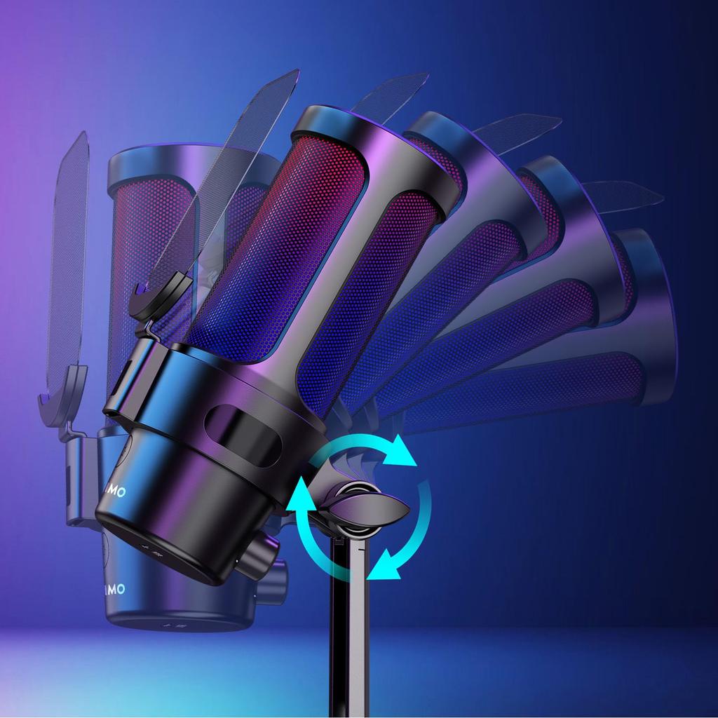 KASIMO USB Condenser Microphone Gaming Microphone PC Microphone RGB Lighting Volume Adjustment Mute Button Headphone Output Terminal Unidirectional