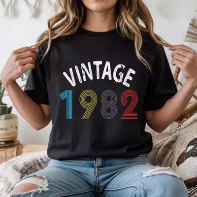 40 Years Old T Shirt Vintage 1982 Short Sleeves Tees Tops 1980 To 1989 Vintage T Shirts for Men Women Retro Year Print T-shirt
